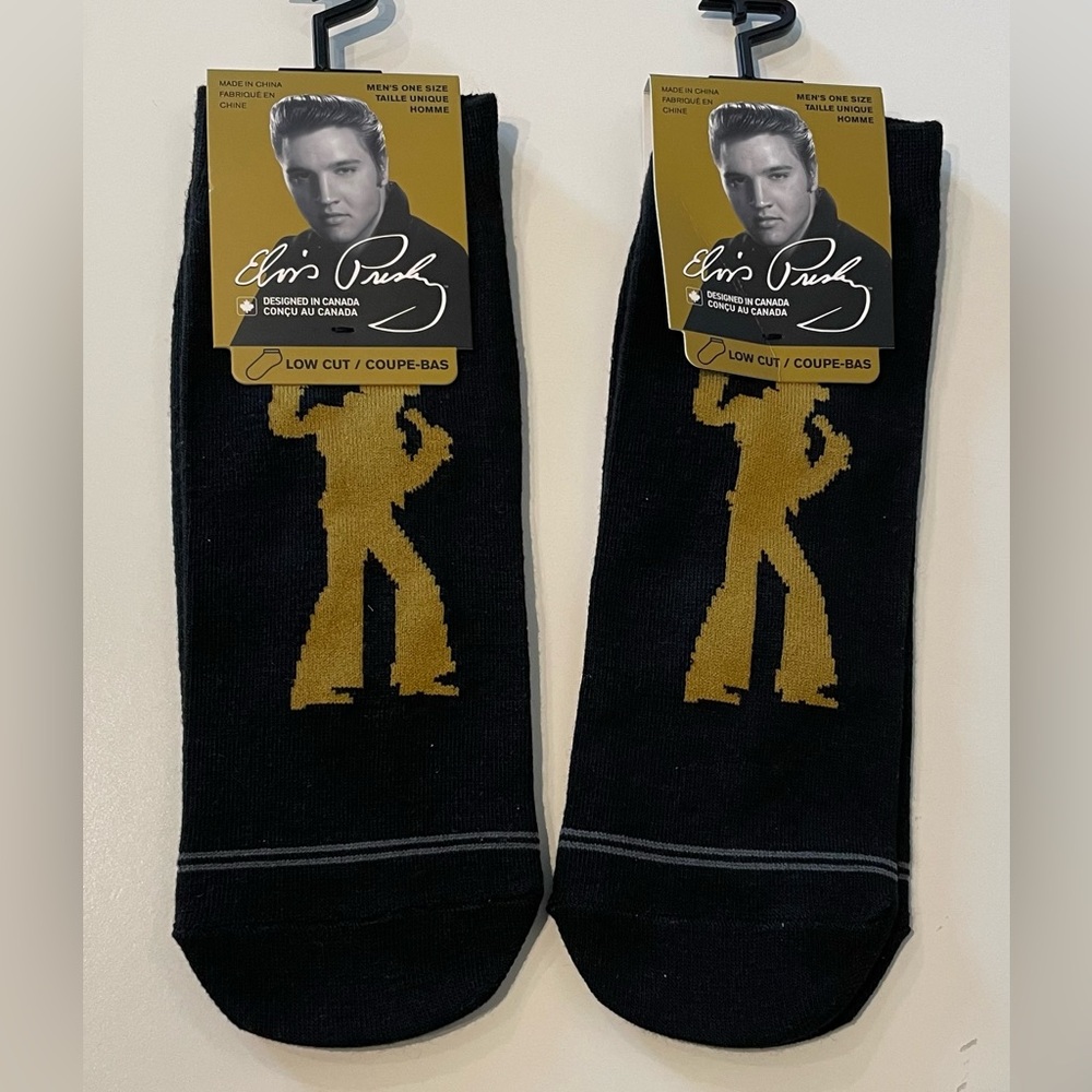 Elvis Presley Rockabilly Psychobilly Black Gold Socks Unisex. NEW!!